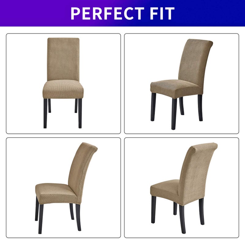 Howhic Stretch Chair Covers for Dining Room Set of 6, Removable Washable Dining Room Chair Covers, Dining Chair Slipcovers Seat Protector, Great Home Decor and Banquet Upholstery (Tan, 6 Pack) - Image 4